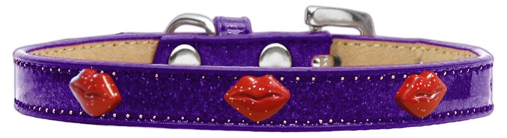 Red Glitter Lips Widget Dog Collar Purple Ice Cream Size 20